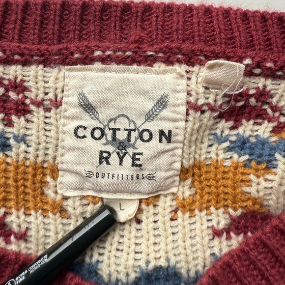 Cotton & Rye Womens Geometric Southwestern Knit Sweater Rust/Blue/White Large - Picture 8 of 9